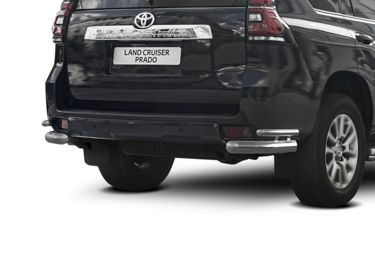 Защита заднего бампера d76+d42 уголки Rival для Toyota Land Cruiser Prado 150 рестайлинг (кроме Style и TRD) 2017-н.в., нерж. сталь, 2 части, R.5721.007