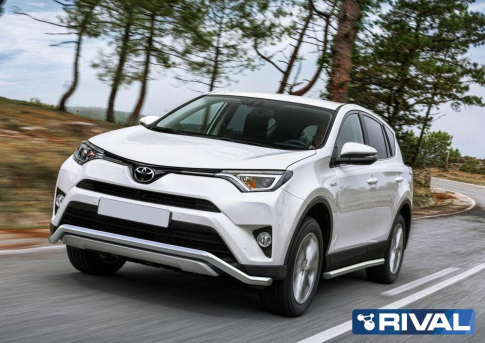 Защита переднего бампера d57 волна + комплект крепежа, RIVAL, Toyota Rav 4 2015-