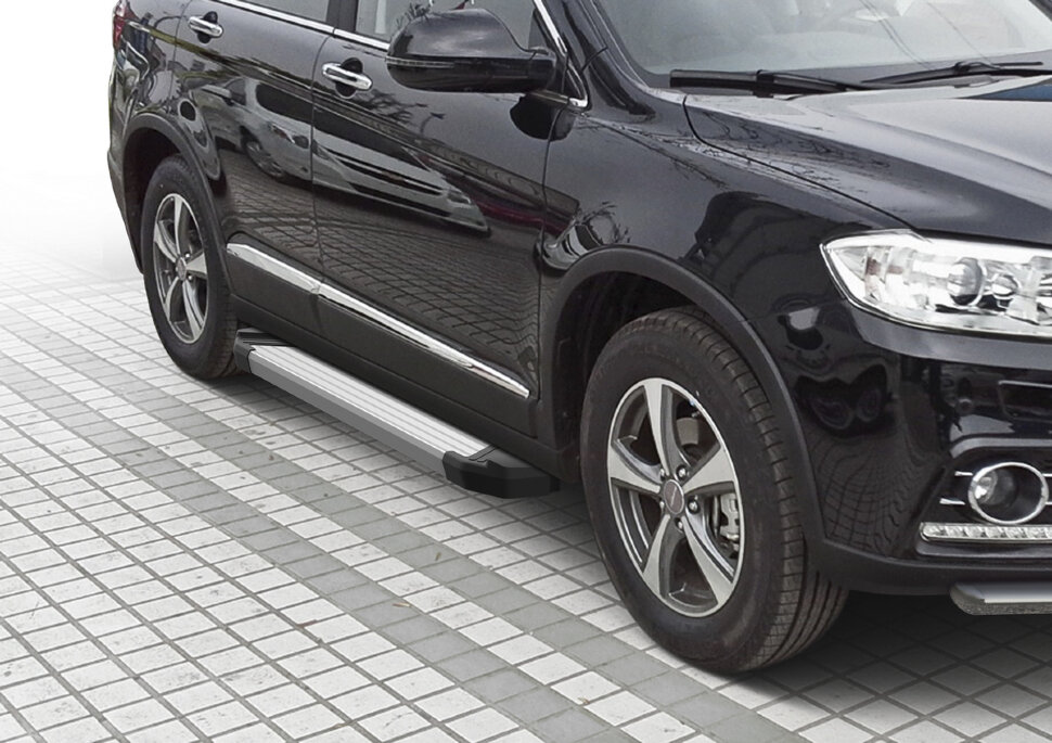 Пороги площадки (подножки) "Silver" Rival для Haval H6 2014-2020, 173 см, 2 шт., алюминий, F173AL.9402.1 с доставкой по всей России
