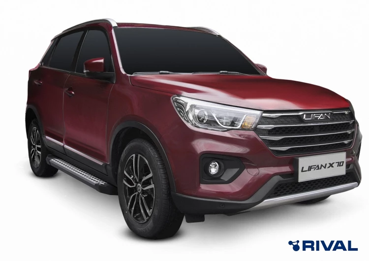 Пороги на автомобиль (подножки) "Bmw-Style круг" Rival для Lifan X70 2017-н.в., 173 см, 2 шт., алюминий, D173AL.3305.1