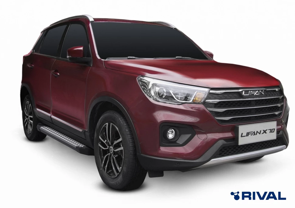 Пороги на автомобиль (подножки) "Bmw-Style круг" Rival для Lifan X70 2017-н.в., 173 см, 2 шт., алюминий, D173AL.3305.1