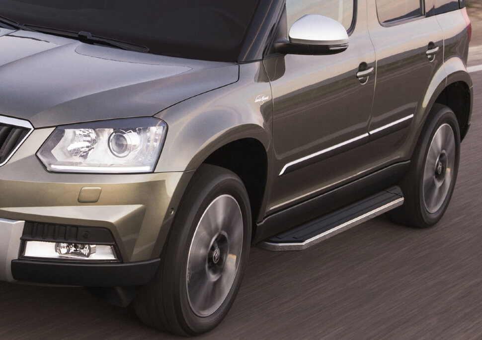 Пороги площадки (подножки) "Premium" Rival для Skoda Yeti 2009-2018, 173 см, 2 шт., алюминий, A173ALP.5101.1 с доставкой по всей России