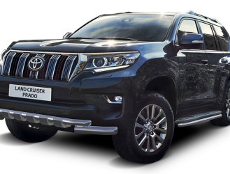Защита переднего бампера d76+d57 с профильной защитой картера Rival для Toyota Land Cruiser Prado 150 рестайлинг (кроме Style и TRD) 2017-н.в., нерж. сталь, R.5721.010