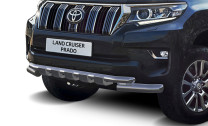 Защита переднего бампера d76+d57 с профильной защитой картера Rival для Toyota Land Cruiser Prado 150 рестайлинг (кроме Style и TRD) 2017-н.в., нерж. сталь, R.5721.010