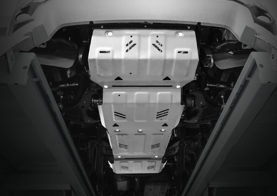 Защита радиатора, картера, КПП и РК Rival для Mitsubishi Pajero Sport III 2016-2021 2021-н.в., штампованная, алюминий 6 мм, с крепежом, 4 части, K333.4046.3.6
