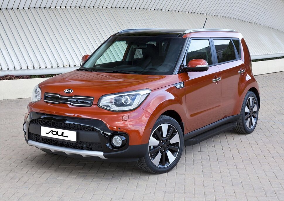Пороги площадки (подножки) "Black" Rival для Kia Soul II рестайлинг 2017-2019, 173 см, 2 шт., алюминий, F173ALB.2804.1 купить недорого