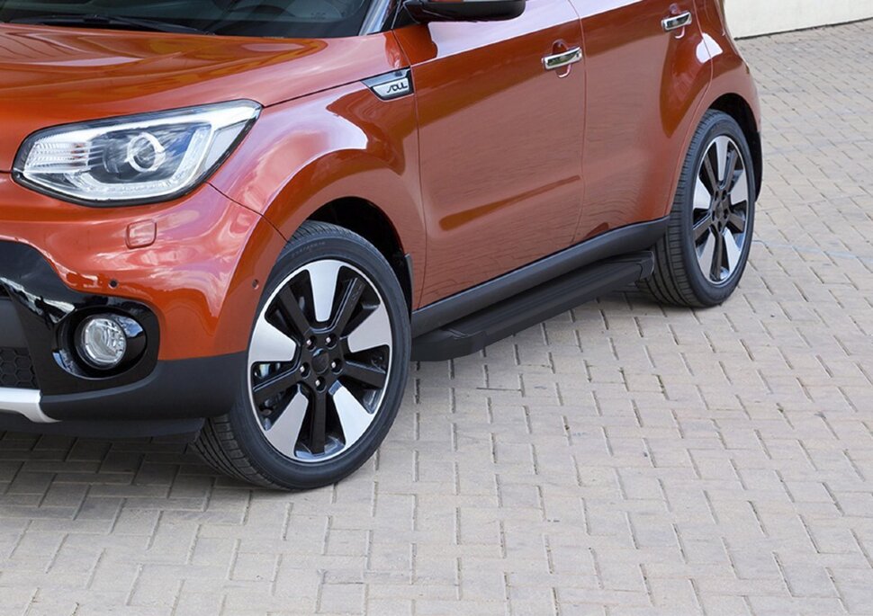 Пороги площадки (подножки) "Black" Rival для Kia Soul II рестайлинг 2017-2019, 173 см, 2 шт., алюминий, F173ALB.2804.1 с доставкой по всей России