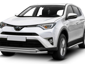 Защита переднего бампера d57+d42 Rival для Toyota RAV4 CA40 рестайлинг 2015-2019, нерж. сталь, R.5718.001