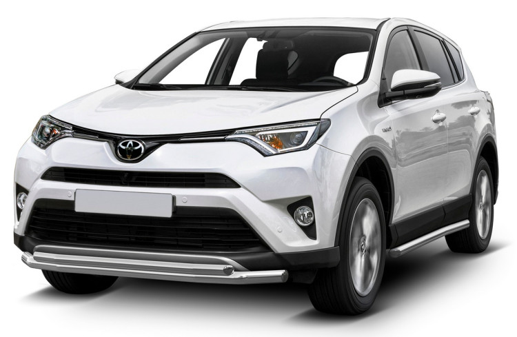 Защита переднего бампера d57+d42 Rival для Toyota RAV4 CA40 рестайлинг 2015-2019, нерж. сталь, R.5718.001