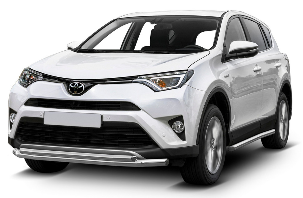 Защита переднего бампера d57+d42 Rival для Toyota RAV4 CA40 рестайлинг 2015-2019, нерж. сталь, R.5718.001