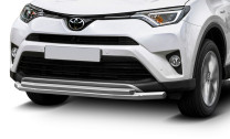 Защита переднего бампера d57+d42 Rival для Toyota RAV4 CA40 рестайлинг 2015-2019, нерж. сталь, R.5718.001