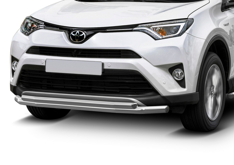 Защита переднего бампера d57+d42 Rival для Toyota RAV4 CA40 рестайлинг 2015-2019, нерж. сталь, R.5718.001