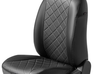 Авточехлы Rival Ромб (зад. спинка 40/60) для сидений Skoda Karoq (Active, без заднего подлокотника) 2020-н.в., эко-кожа, черные, SC.5112.2