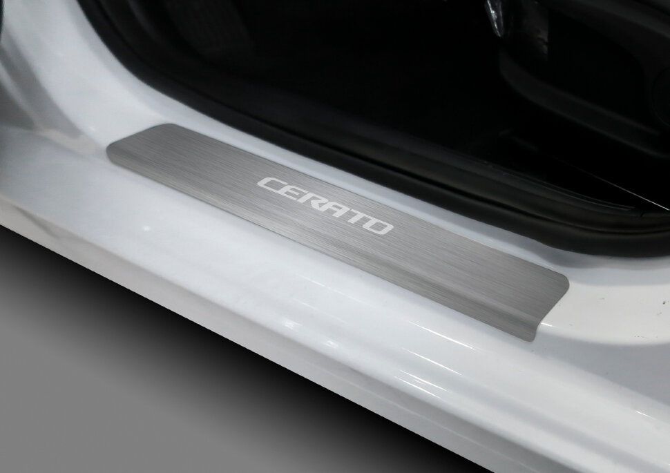 Накладки на пороги Rival для Kia Cerato IV 2018-2021, нерж. сталь, с надписью, 4 шт., NP.2814.3 с доставкой по всей России