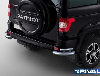 Защита заднего бампера d76+d42 уголки + комплект крепежа, RIVAL, UAZ Patriot 2014-2016-