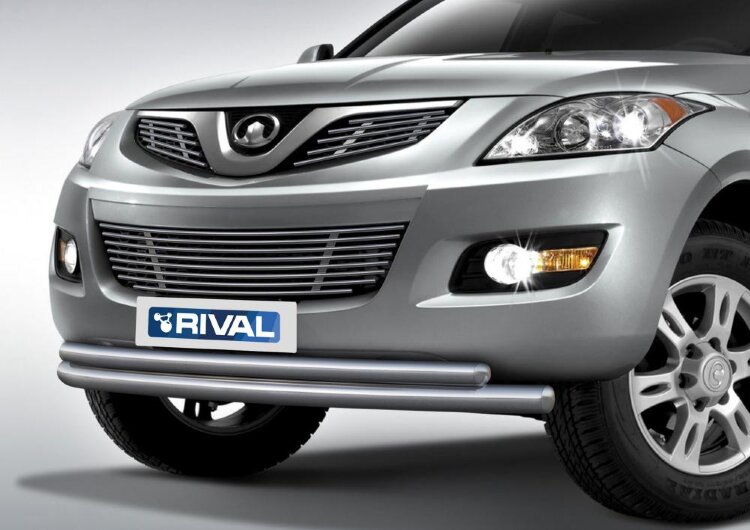 Защита переднего бампера d76+d57 + комплект крепежа, RIVAL, Great Wall Hover H5 2011-2015