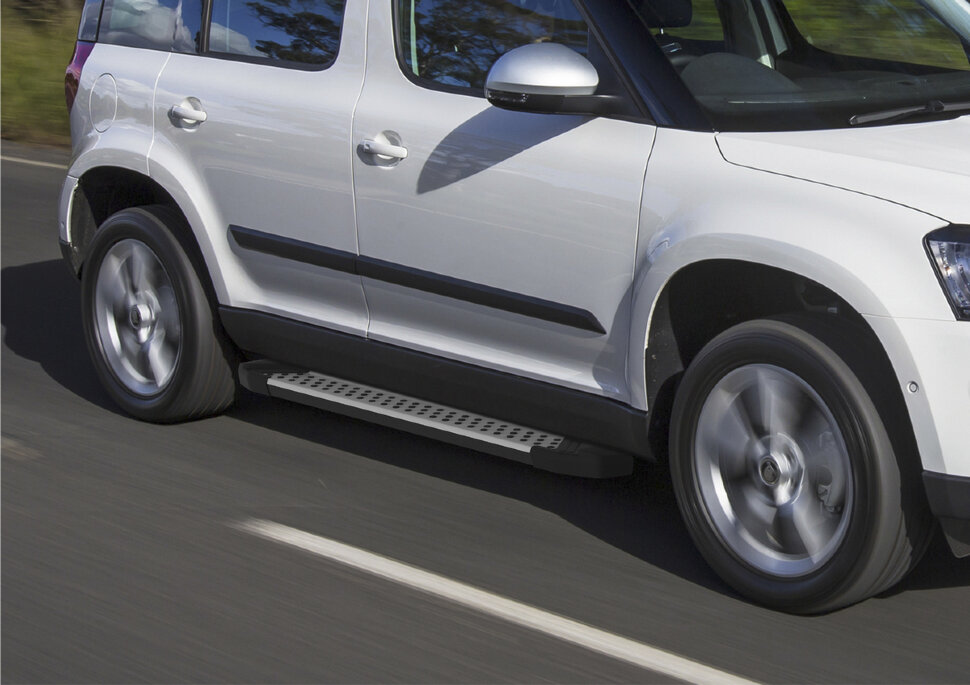 Пороги площадки (подножки) "Bmw-Style круг" Rival для Skoda Yeti 2009-2018, 173 см, 2 шт., алюминий, D173AL.5101.1 с доставкой по всей России