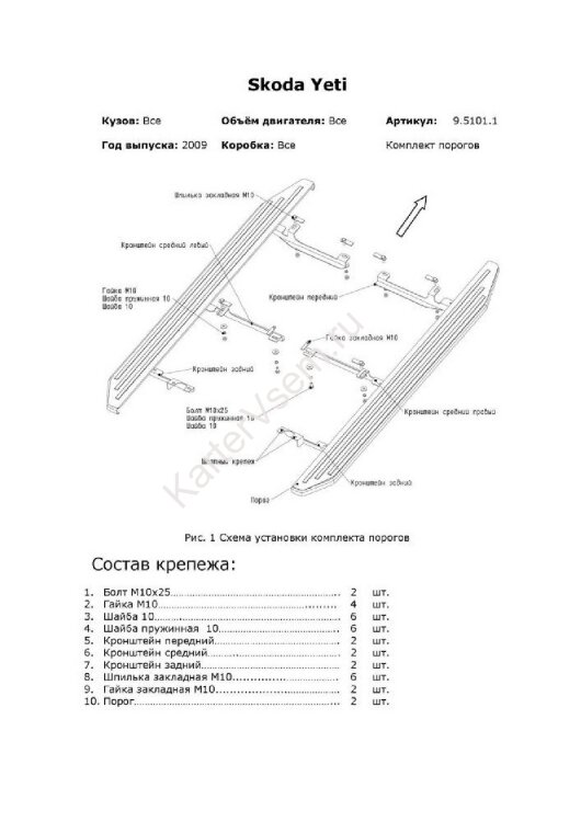 Пороги площадки (подножки) "Bmw-Style круг" Rival для Skoda Yeti 2009-2018, 173 см, 2 шт., алюминий, D173AL.5101.1 с сертификатом качества