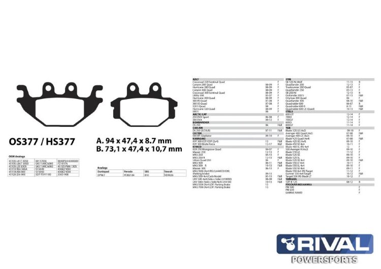 Тормозные колодки Stels 600GT EFI EPS, 700GT (2012-2014) арт. OS377