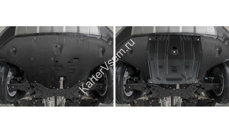 Защита картера и КПП АвтоБроня для Kia Sportage IV рестайлинг 2018-2022, штампованная, сталь 1.5 мм, с крепежом, 111.02375.1