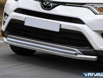 Защита переднего бампера d57+d42 + комплект крепежа, RIVAL, Toyota Rav 4 2015-