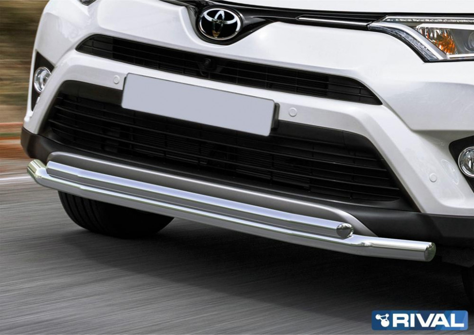 Защита переднего бампера d57+d42 + комплект крепежа, RIVAL, Toyota Rav 4 2015-