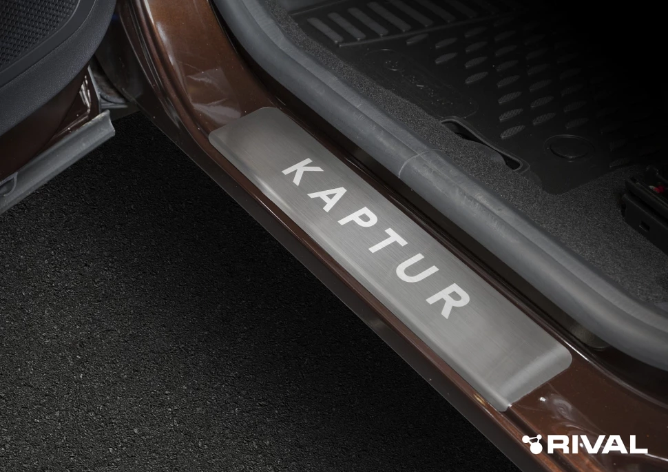 Накладки на пороги Rival для Renault Kaptur 2016-2020, нерж. сталь, с надписью, 4 шт., NP.4704.3