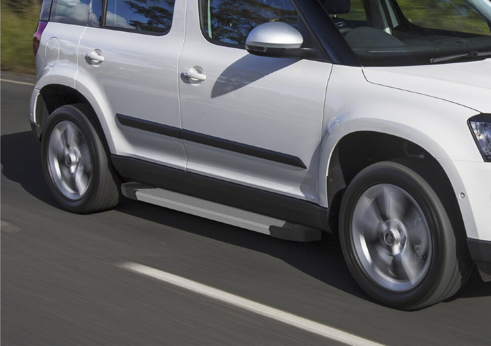 Пороги площадки (подножки) "Silver" Rival для Skoda Yeti 2009-2018, 173 см, 2 шт., алюминий, F173AL.5101.1 с доставкой по всей России