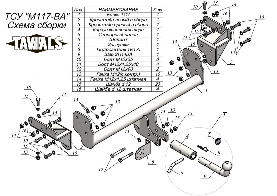 Фаркоп Mitsubishi L200 с быстросъёмным шаром (ТСУ) арт. M117-BA