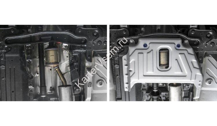 Защита кислородного датчика Rival для Renault Duster I рестайлинг 2015-2021, штампованная, алюминий 3 мм, с крепежом, 333.4725.3