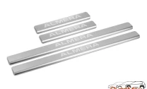 Накладки на пороги AutoMax для Nissan Almera G15 2012-2018, нерж. сталь, с надписью, 4 шт., AMNIALM01