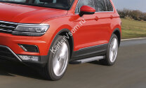 Пороги площадки (подножки) "Silver" Rival для Volkswagen Tiguan II 2016-2020 2020-н.в., 173 см, 2 шт., алюминий, F173AL.5802.4