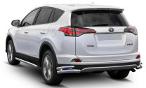 Защита заднего бампера d57+d42 уголки Rival для Toyota RAV4 CA40 рестайлинг 2015-2019, нерж. сталь, 2 части, R.5718.005