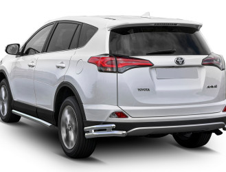 Защита заднего бампера d57+d42 уголки Rival для Toyota RAV4 CA40 рестайлинг 2015-2019, нерж. сталь, 2 части, R.5718.005