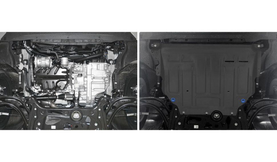 Защита картера и КПП Rival для Audi A3 8V, 8Y (V - 1.4) 2016-2020 2020-н.в., сталь 1.5 мм, с крепежом, штампованная, 111.5128.1