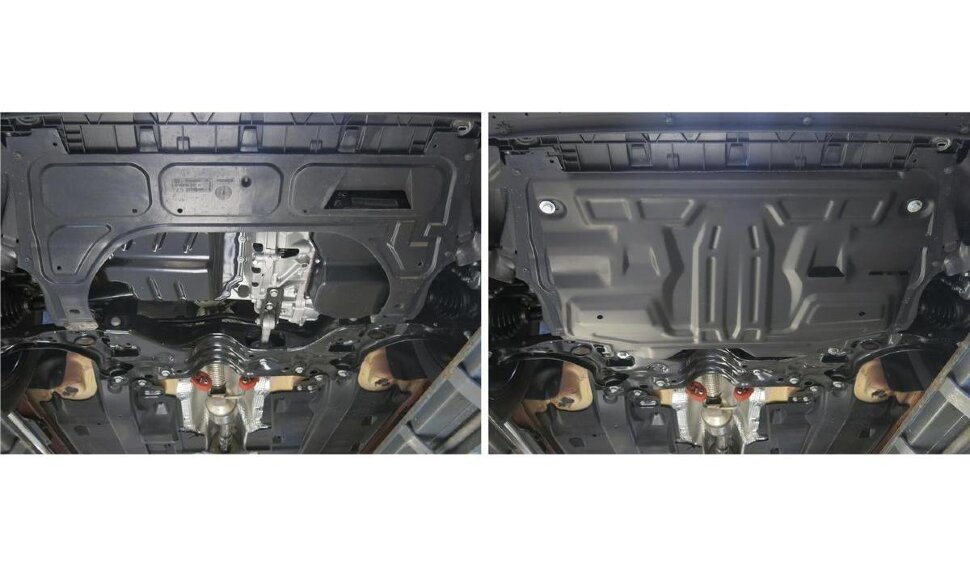Защита картера и КПП AutoMax для Skoda Fabia II 2007-2014, сталь 1.5 мм, с крепежом, штампованная, AM.5842.1