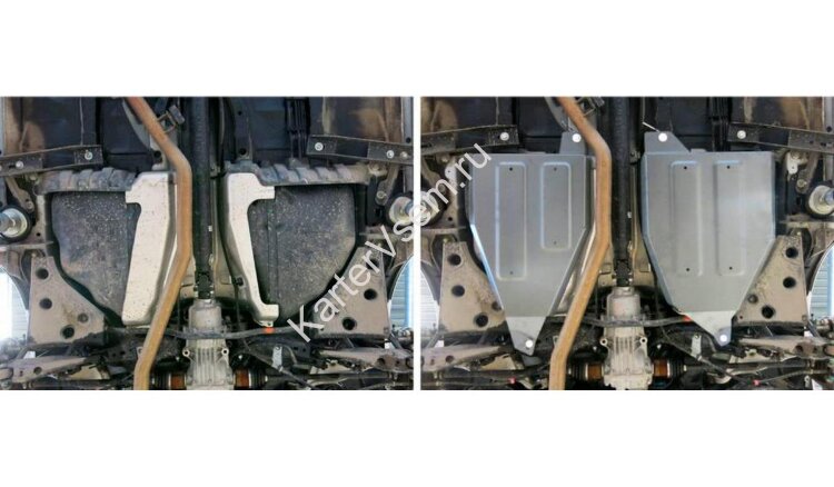 Защита топливного бака Rival для Nissan Murano Z51/52 2007-2016 2016-н.в., штампованная, алюминий 4 мм, с крепежом, 2 части, 333.4159.1