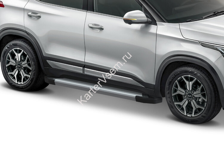 Пороги на автомобиль "Silver" Rival для Kia Soul III 2019-н.в., 180 см, 2 шт., алюминий, F180AL.2805.1