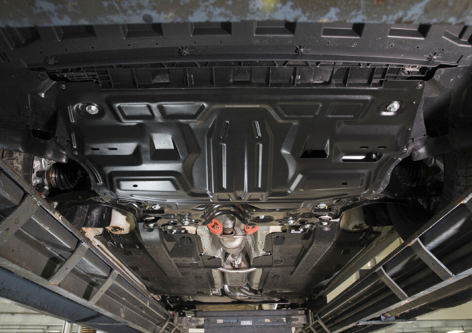 Защита картера и КПП AutoMax для Skoda Fabia II 2007-2014, сталь 1.5 мм, с крепежом, штампованная, AM.5877.1