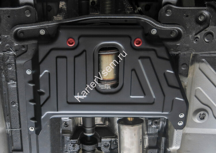 Защита кислородного датчика АвтоБроня для Renault Arkana 2019-н.в., штампованная, сталь 1.5 мм, с крепежом, 111.04725.3