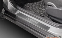 Накладки на пороги AutoMax для Nissan Note II поколение 2012-2020., нерж. сталь, с надписью, 4 шт., AMNINOT01
