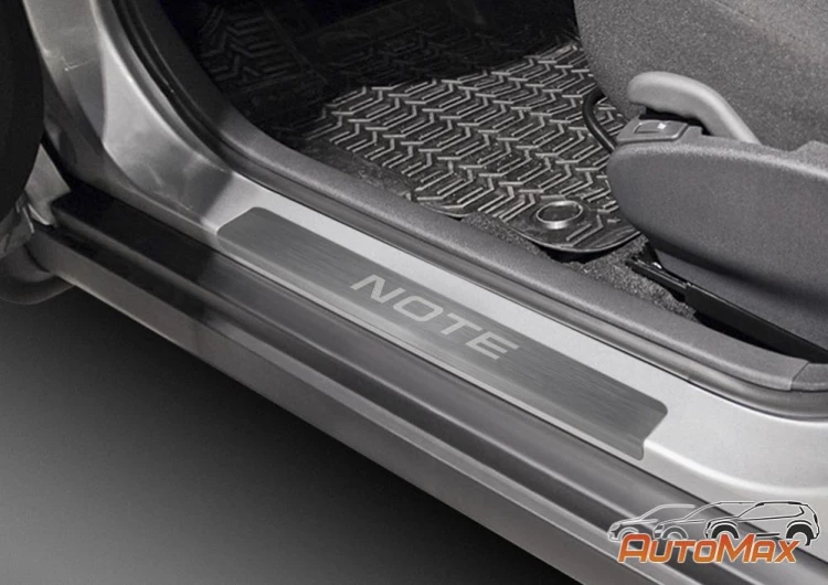 Накладки на пороги AutoMax для Nissan Note II поколение 2012-2020., нерж. сталь, с надписью, 4 шт., AMNINOT01
