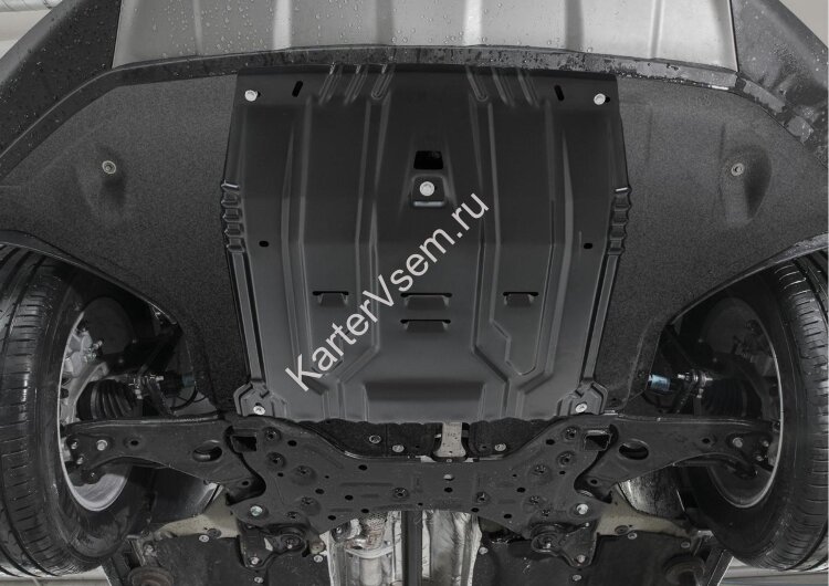 Защита картера и КПП Rival для Hyundai Santa Fe IV 2018-2021, сталь 1.5 мм, с крепежом, штампованная, 111.2375.1