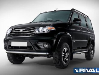 Защита переднего бампера d76 + комплект крепежа, RIVAL, UAZ Patriot 2014-2016-