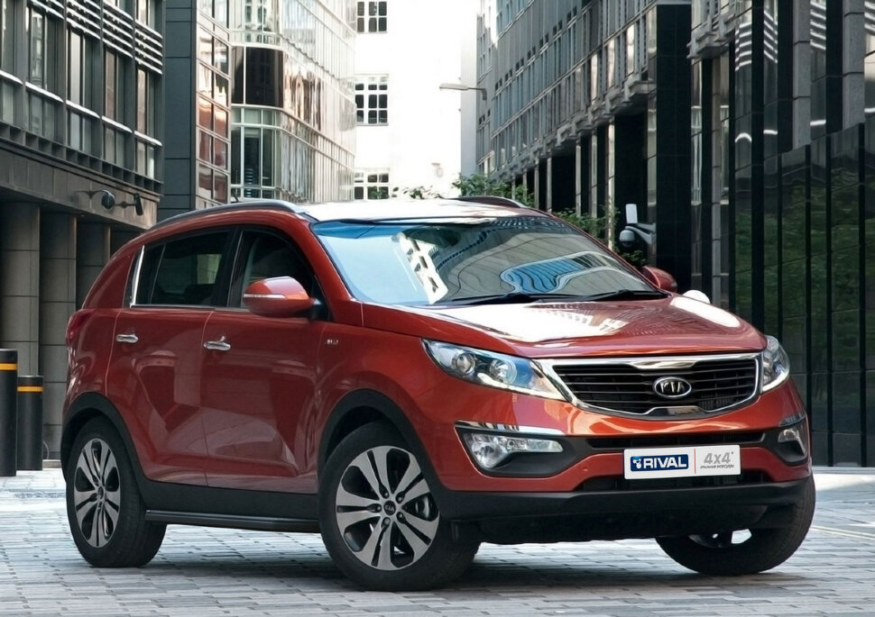 Пороги площадки (подножки) "Premium-Black" Rival для Kia Sportage III 2010-2016, 173 см, 2 шт., алюминий, A173ALB.2303.2 купить недорого