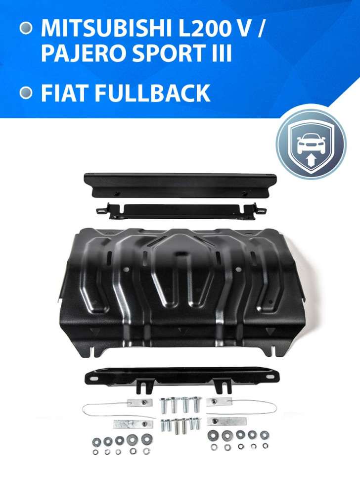 Защита радиатора Rival для Fiat Fullback (V - 2.4D) 2016-н.в., сталь 1.8 мм, с крепежом, штампованная, 111.4046.2