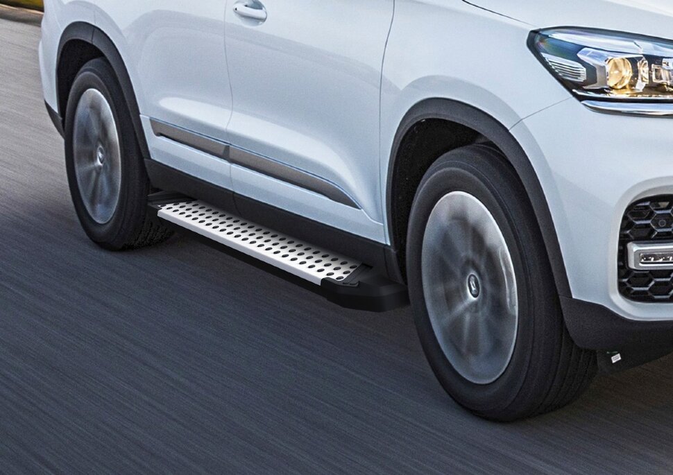 Пороги площадки (подножки) "Bmw-Style круг" Rival для Chery Tiggo 8 Pro 2021-н.в., 180 см, 2 шт., алюминий, D180AL.0905.2 с возможностью установки
