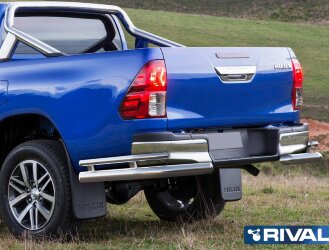 Защита заднего бампера d76+d42 уголки + комплект крепежа, RIVAL, Toyota Hilux 2015-