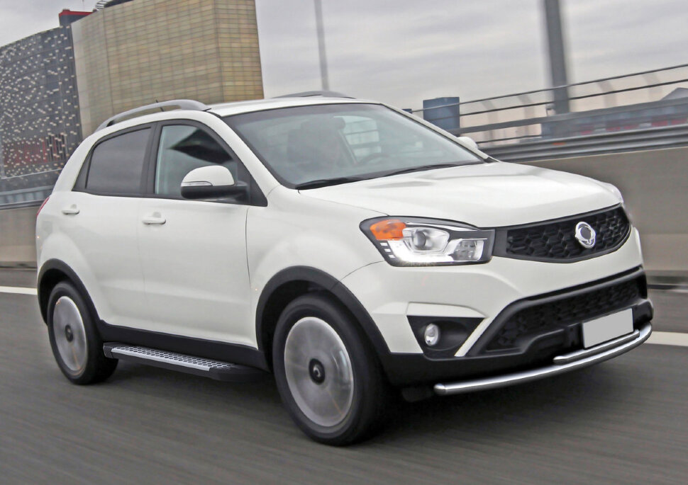 Пороги площадки (подножки) "Bmw-Style круг" Rival для SsangYong Actyon II 2010-2013 2013-н.в., 173 см, 2 шт., алюминий, D173AL.5303.2 купить недорого