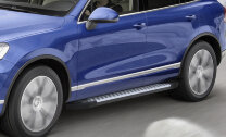 Пороги площадки (подножки) "Bmw-Style круг" Rival для Volkswagen Touareg II 2010-2018, 193 см, 2 шт., алюминий, D193AL.5801.3